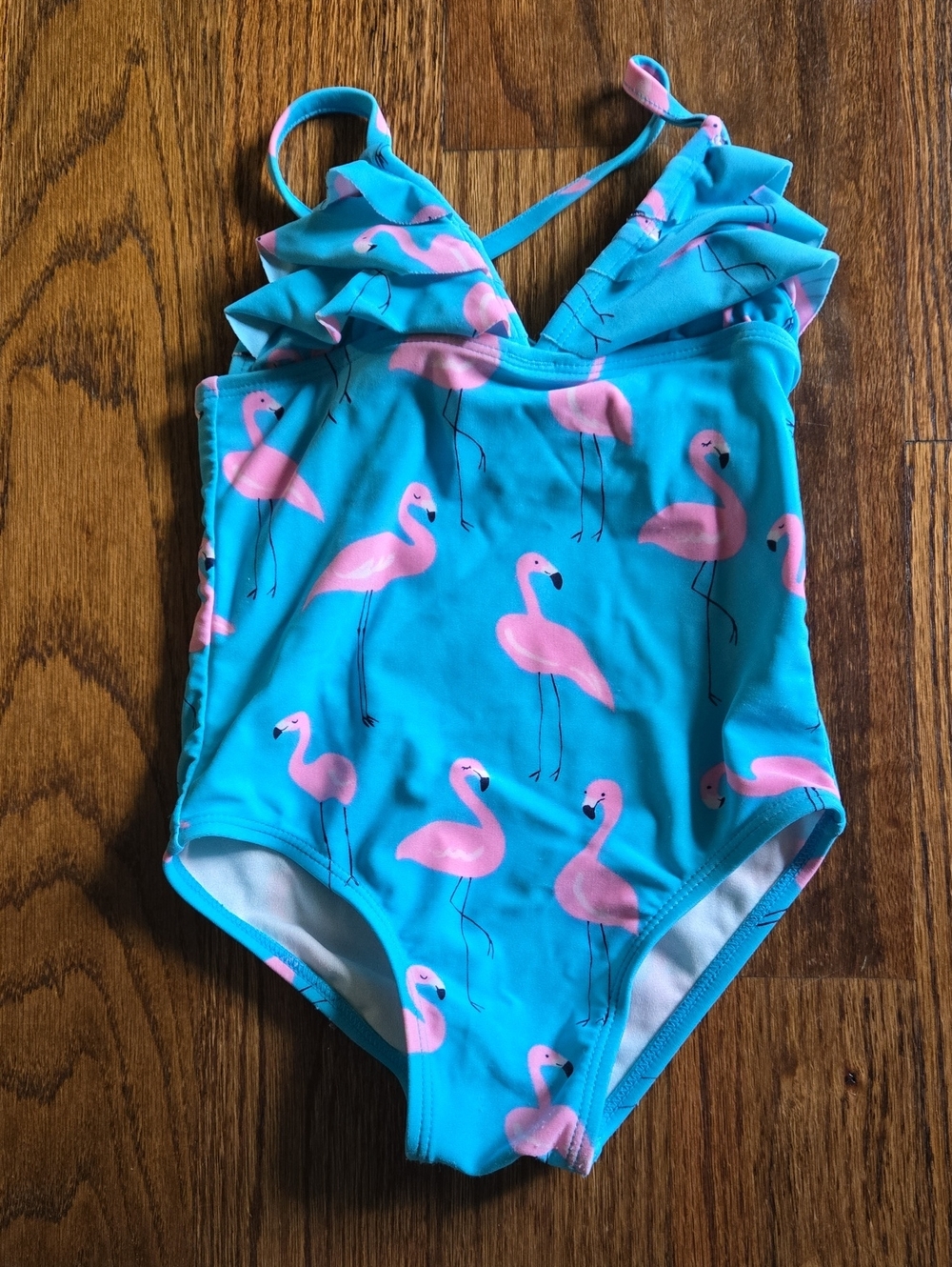 Girls Blue Flamingo One-Piece Swimsuit